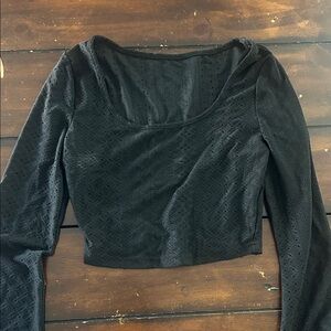 SHEIN Black Textured Long Sleeve Blouse